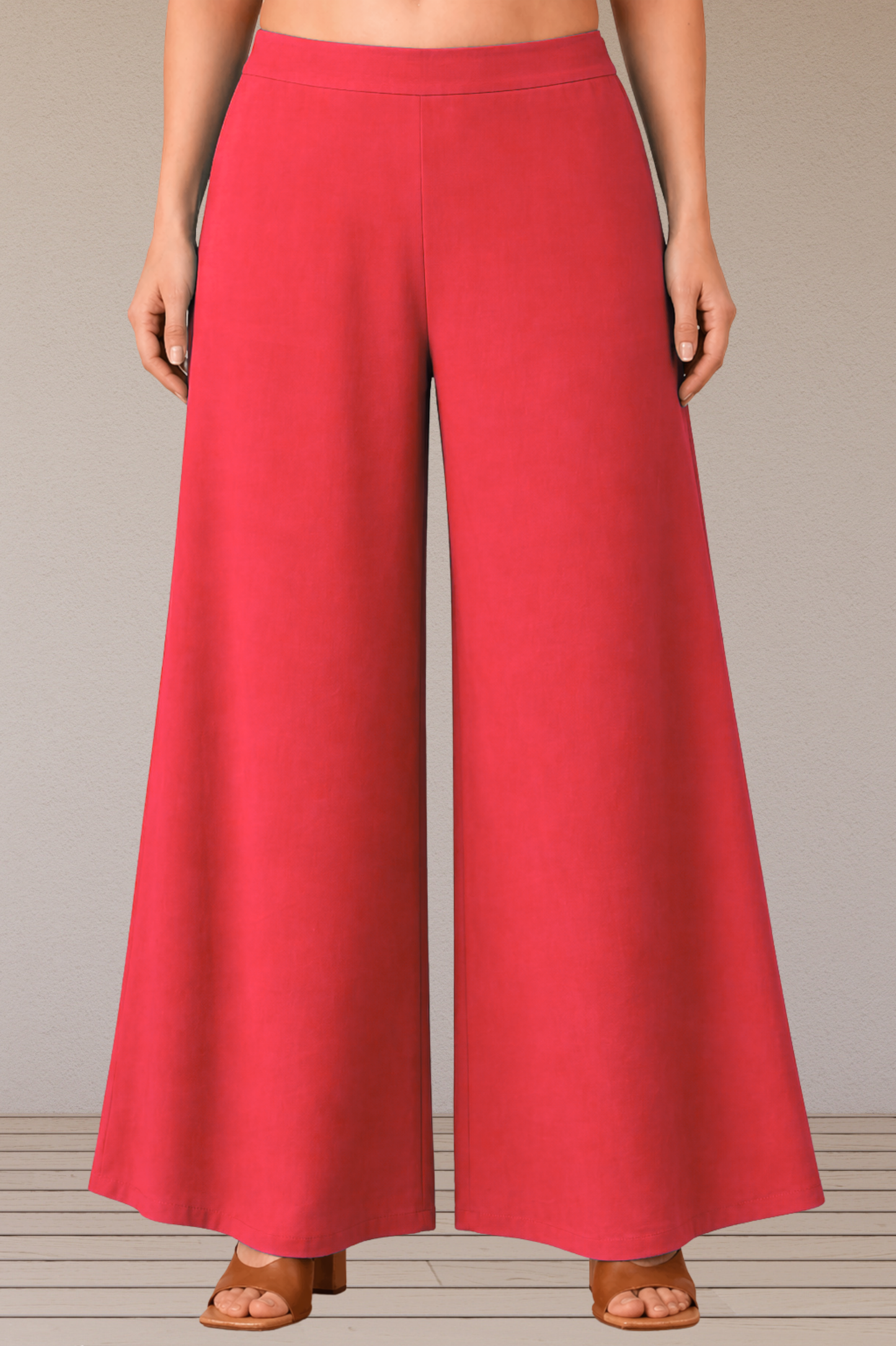 Rose Pink Belted Rayon Loose Palazzo