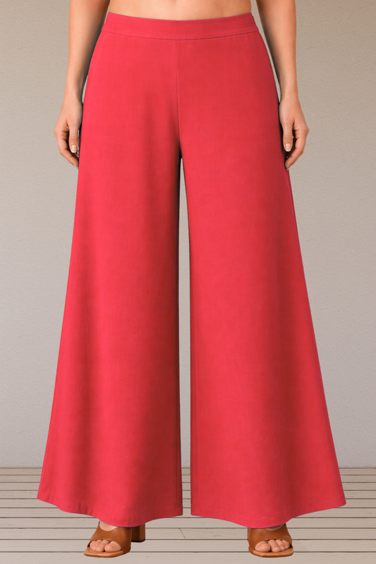 Rose Pink Belted Rayon Loose Palazzo