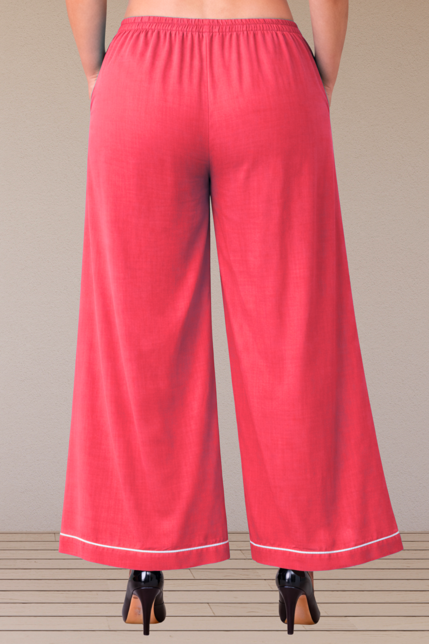 Rose Pink Detailed Hemline Rayon Palazzo