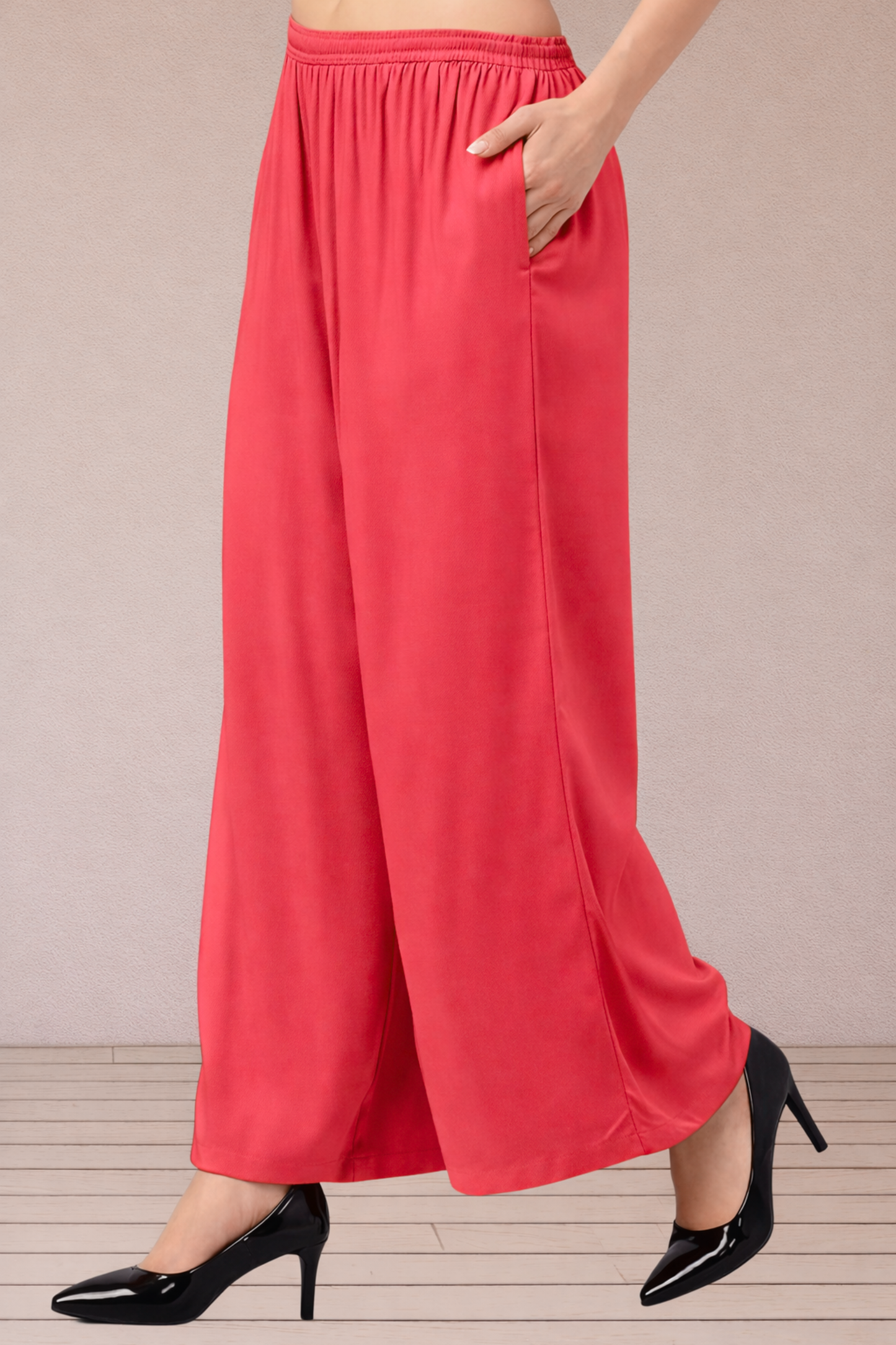 Rose Pink Flared Palazzo Pant