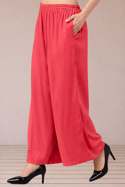 Rose Pink Flared Palazzo Pant