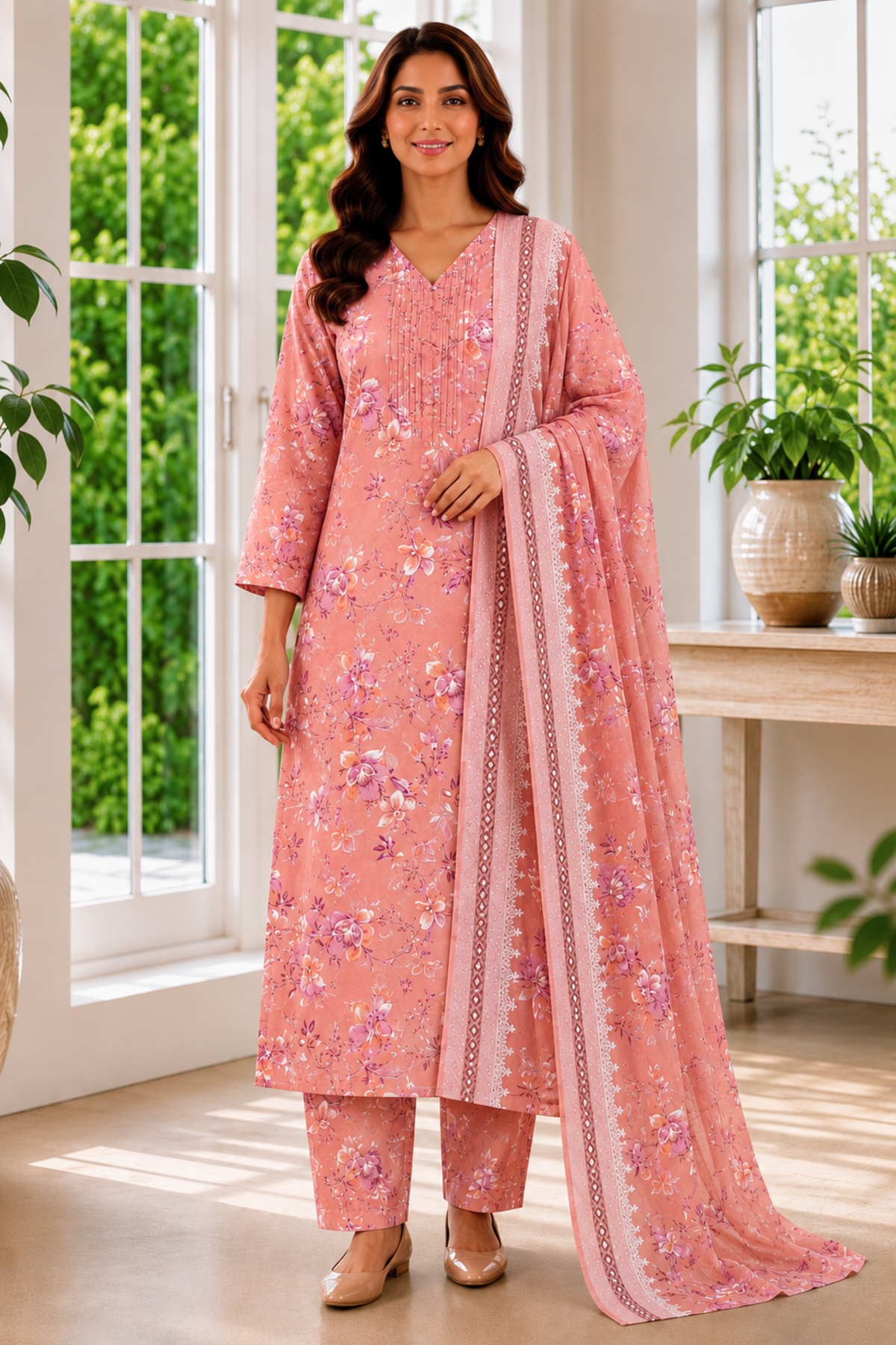 Rose Arbor Foiled Cotton Kurta With Pants