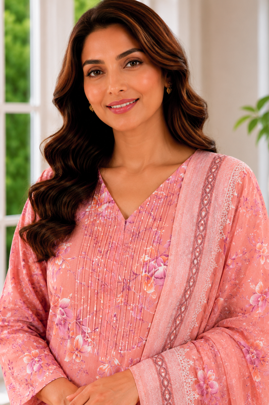 Rose Arbor Foiled Cotton Kurta With Pants