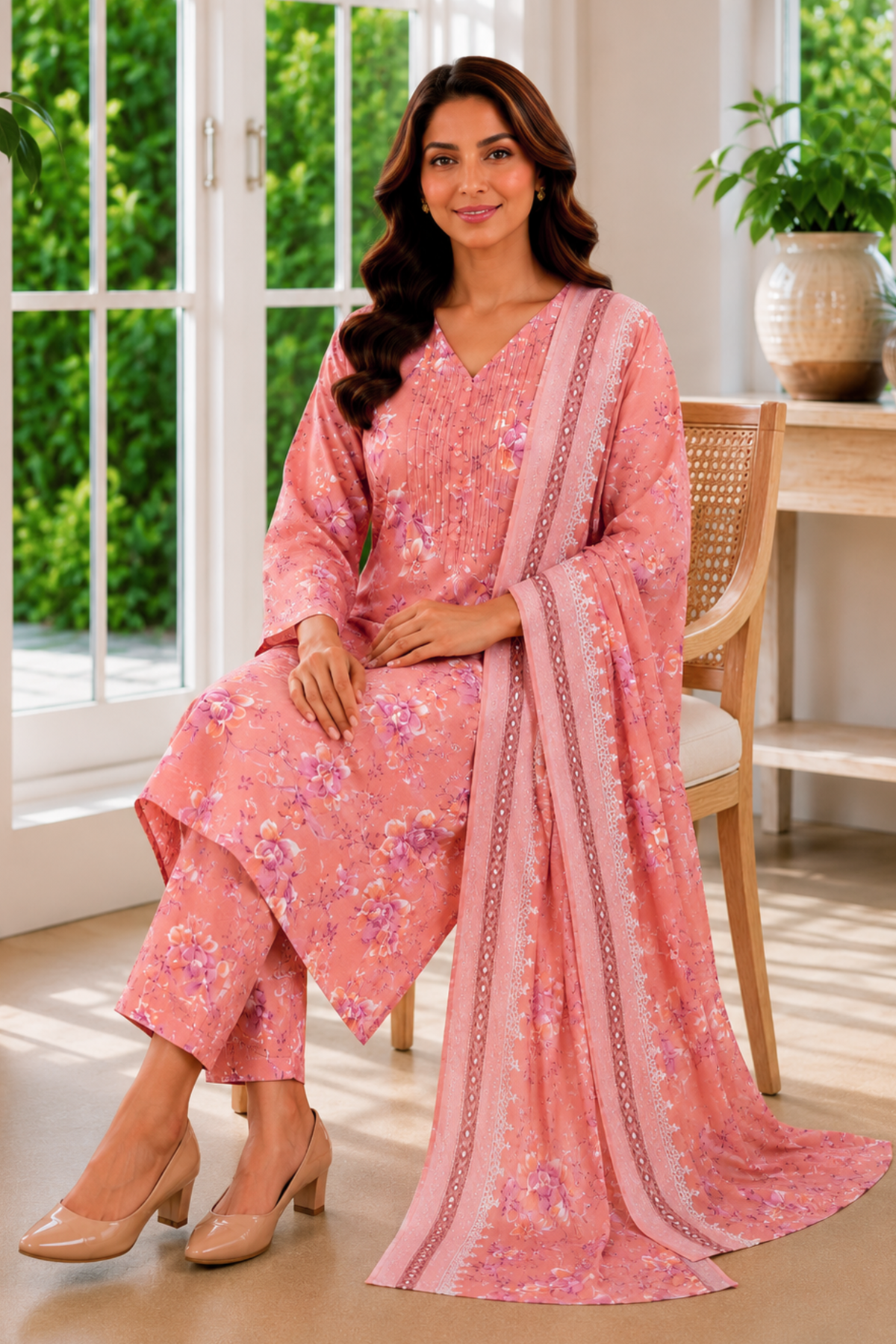 Rose Arbor Foiled Cotton Kurta With Pants