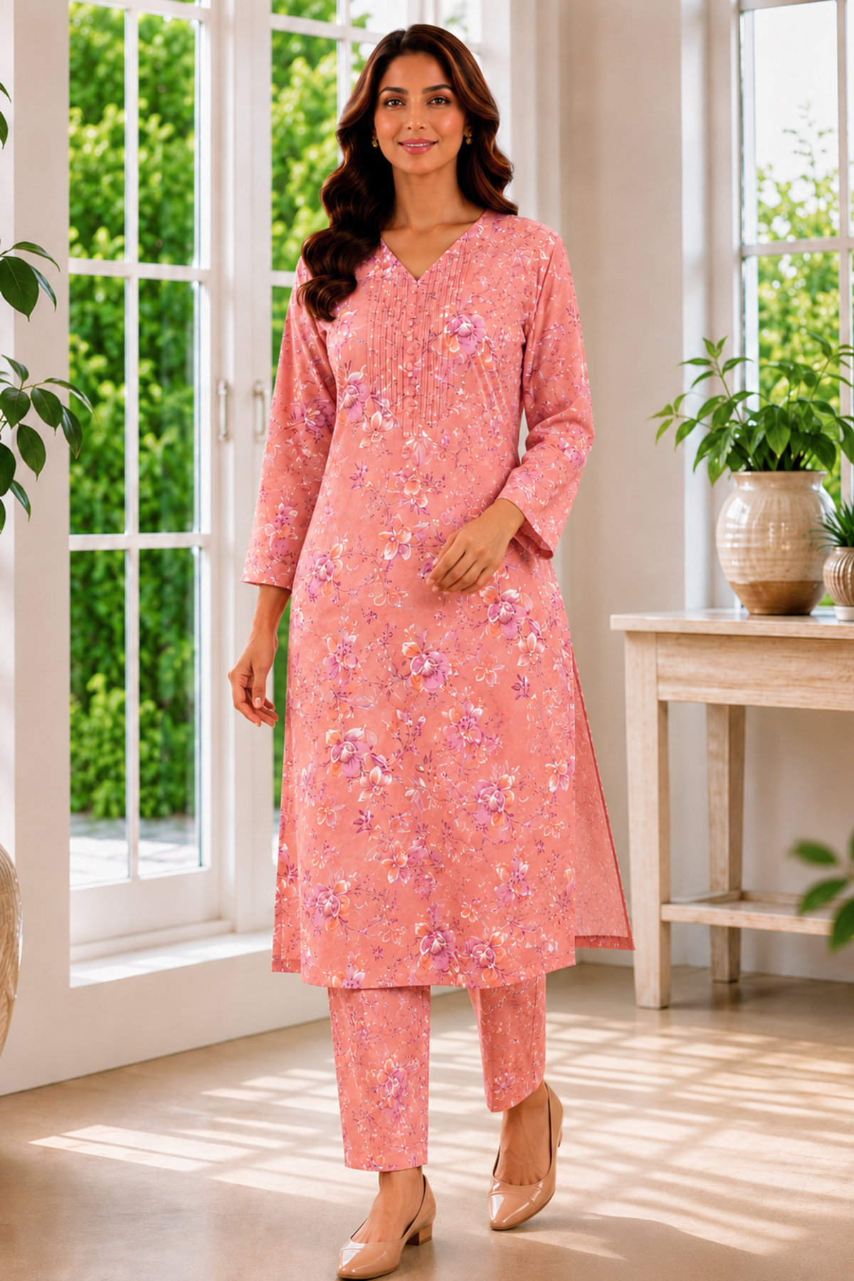 Rose Arbor Foiled Cotton Kurta With Pants