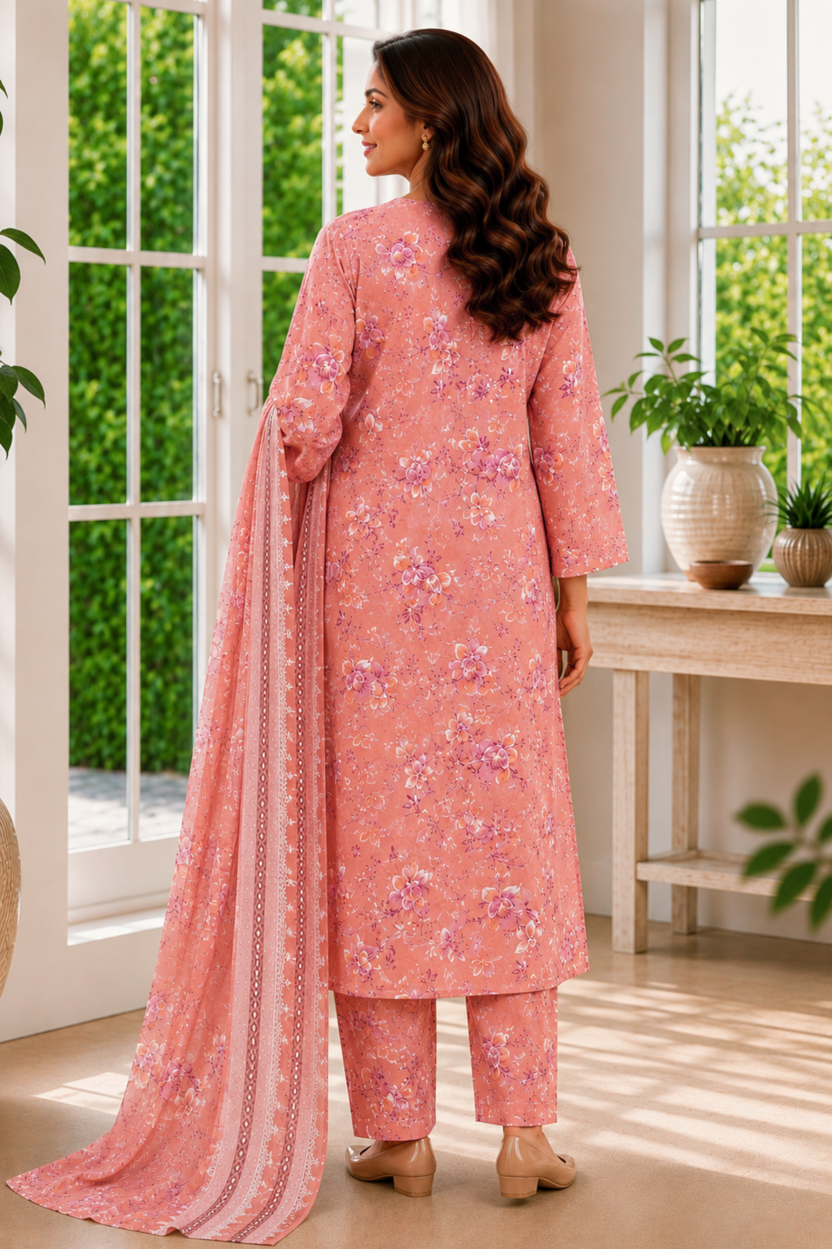 Rose Arbor Foiled Cotton Kurta With Pants