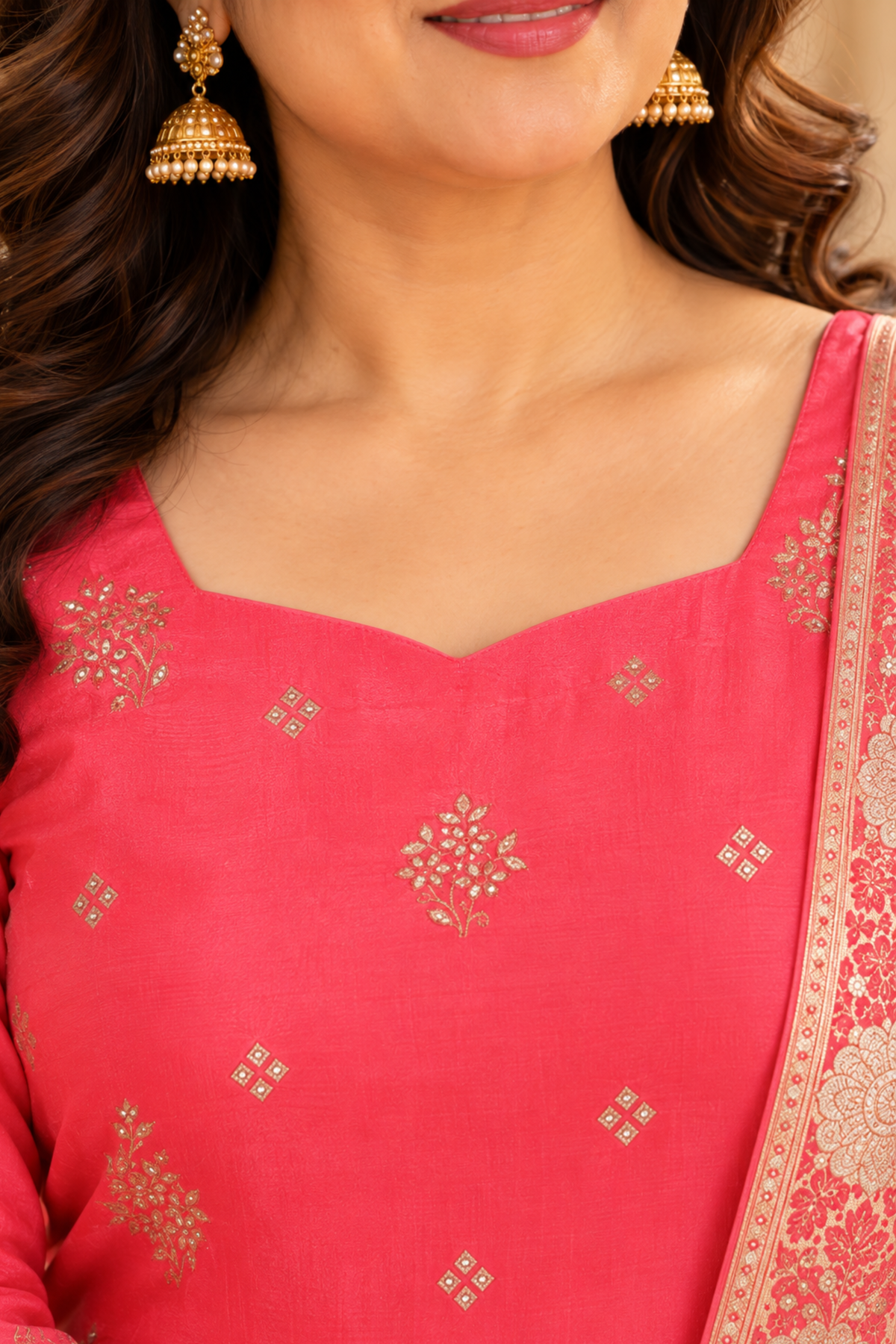 Rose Glow Jacquard Silk Suit