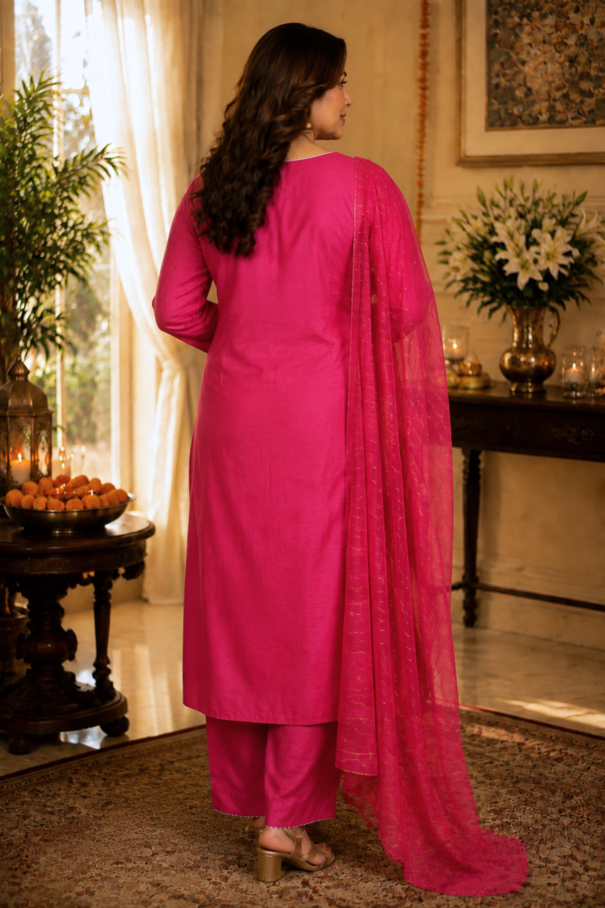 Rose Pink Jacquard Linen Suit