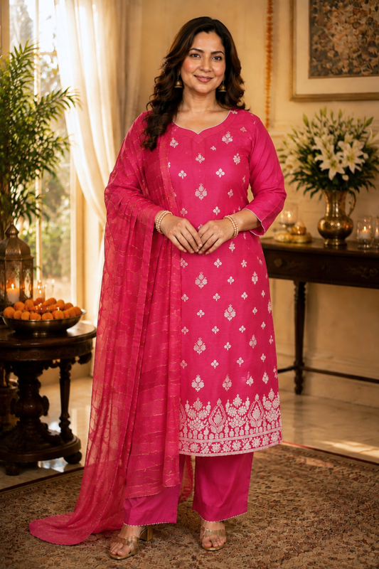 Rose Pink Jacquard Linen Suit