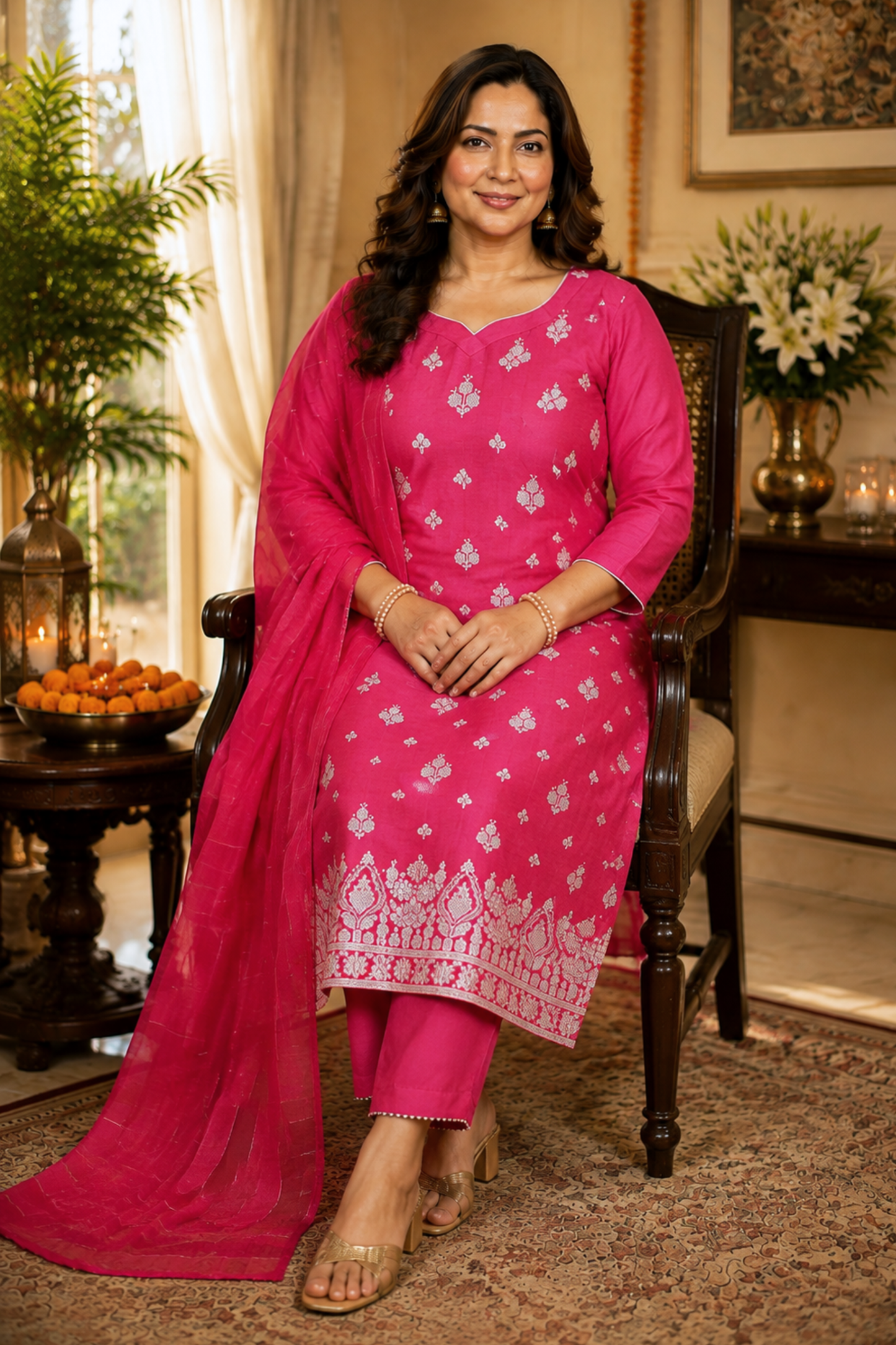 Rose Pink Jacquard Linen Suit