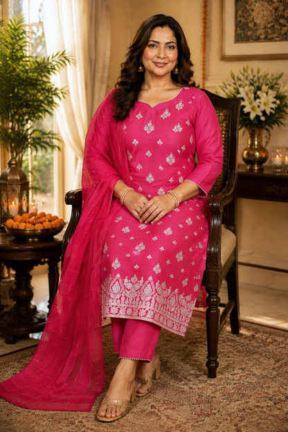 Rose Pink Jacquard Linen Suit