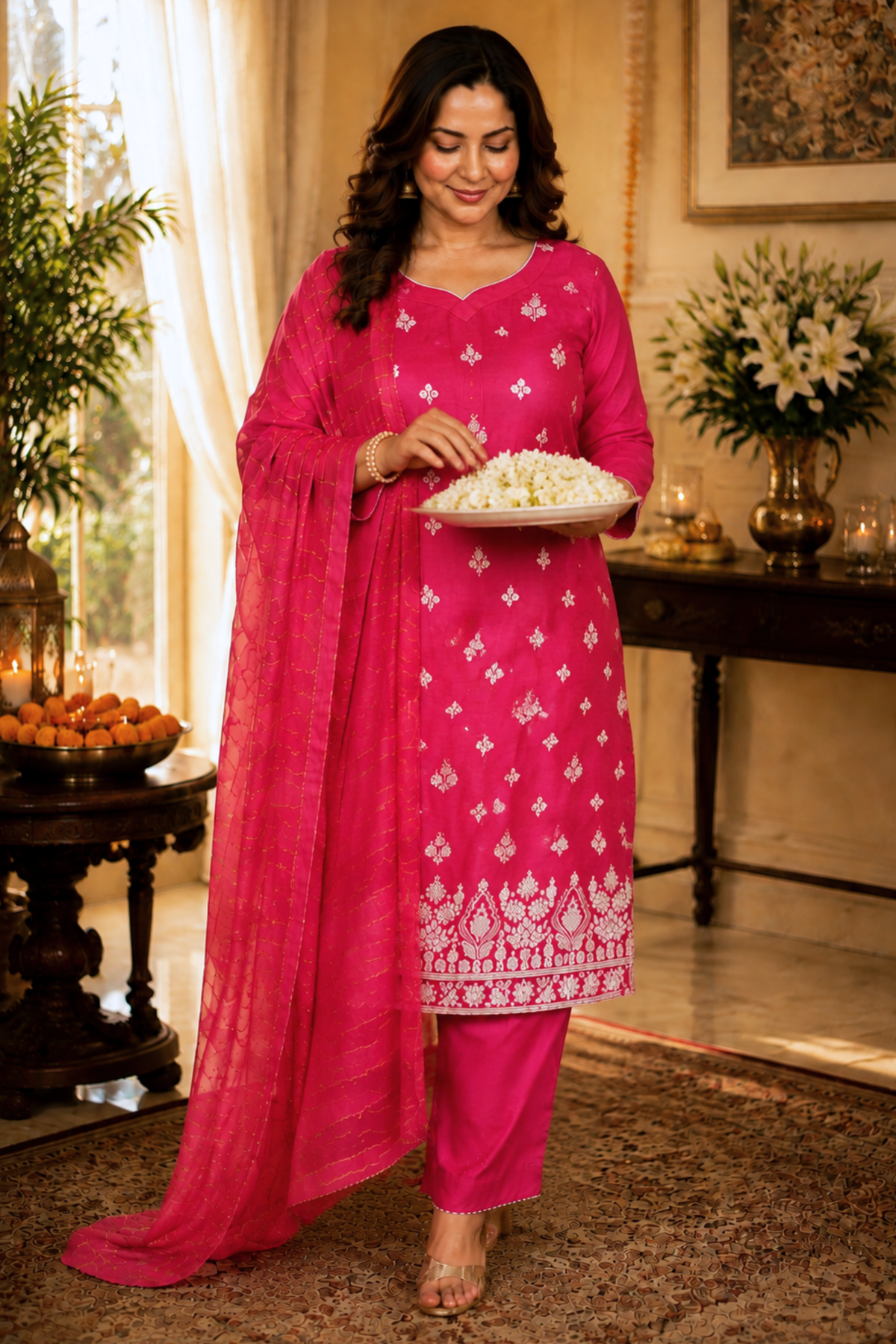 Rose Pink Jacquard Linen Suit