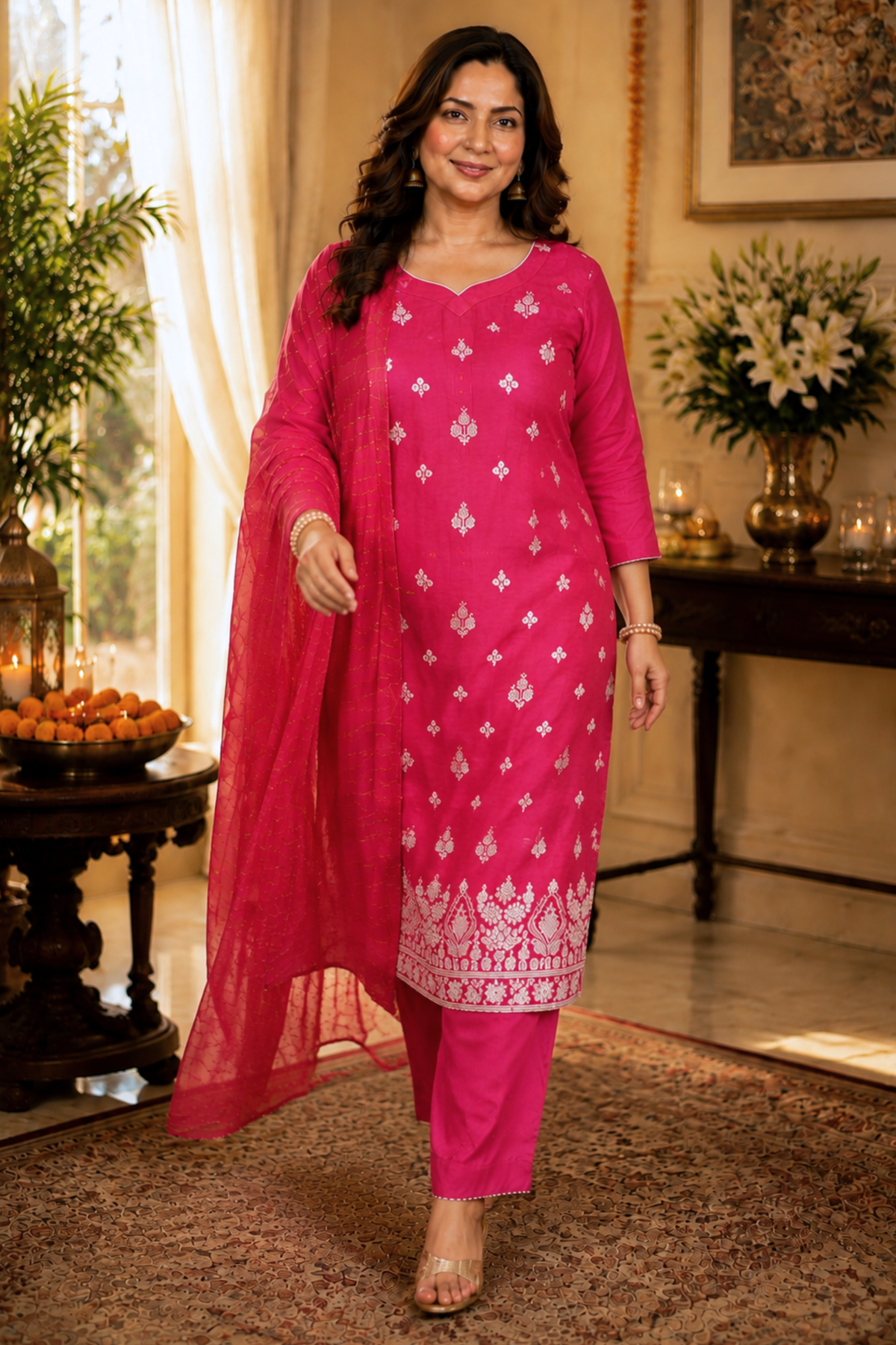 Rose Pink Jacquard Linen Suit
