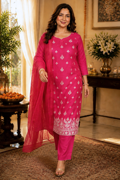 Rose Pink Jacquard Linen Suit