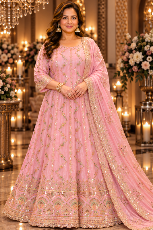 Roselle Reverie Embroidered Anarkali With Dupatta