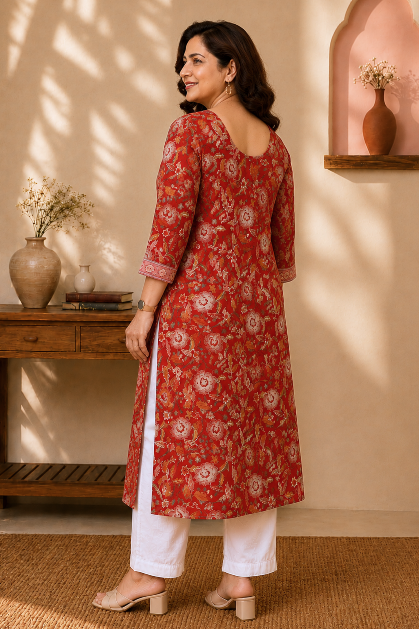 Rosewood Floral A-line Cotton Kurta