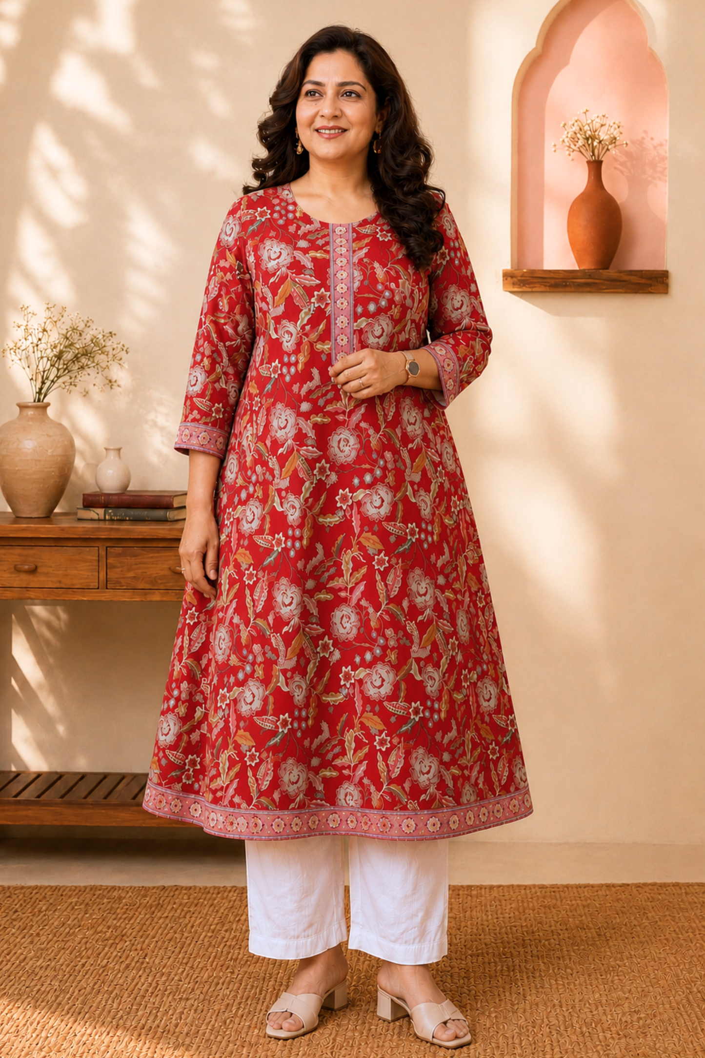 Rosewood Floral A-line Cotton Kurta