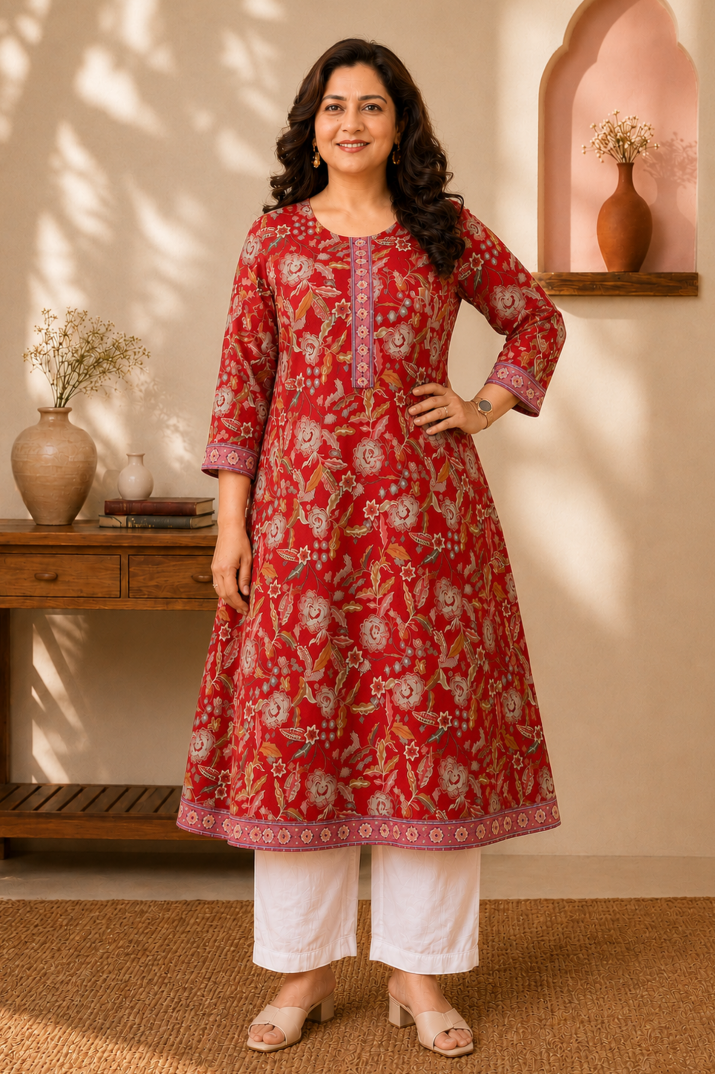 Rosewood Floral A-line Cotton Kurta