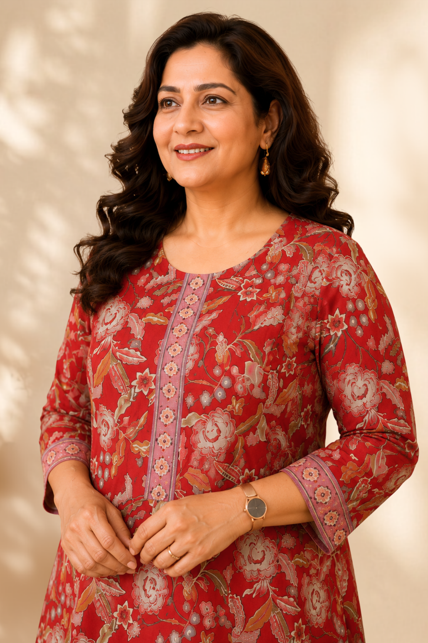 Rosewood Floral A-line Cotton Kurta