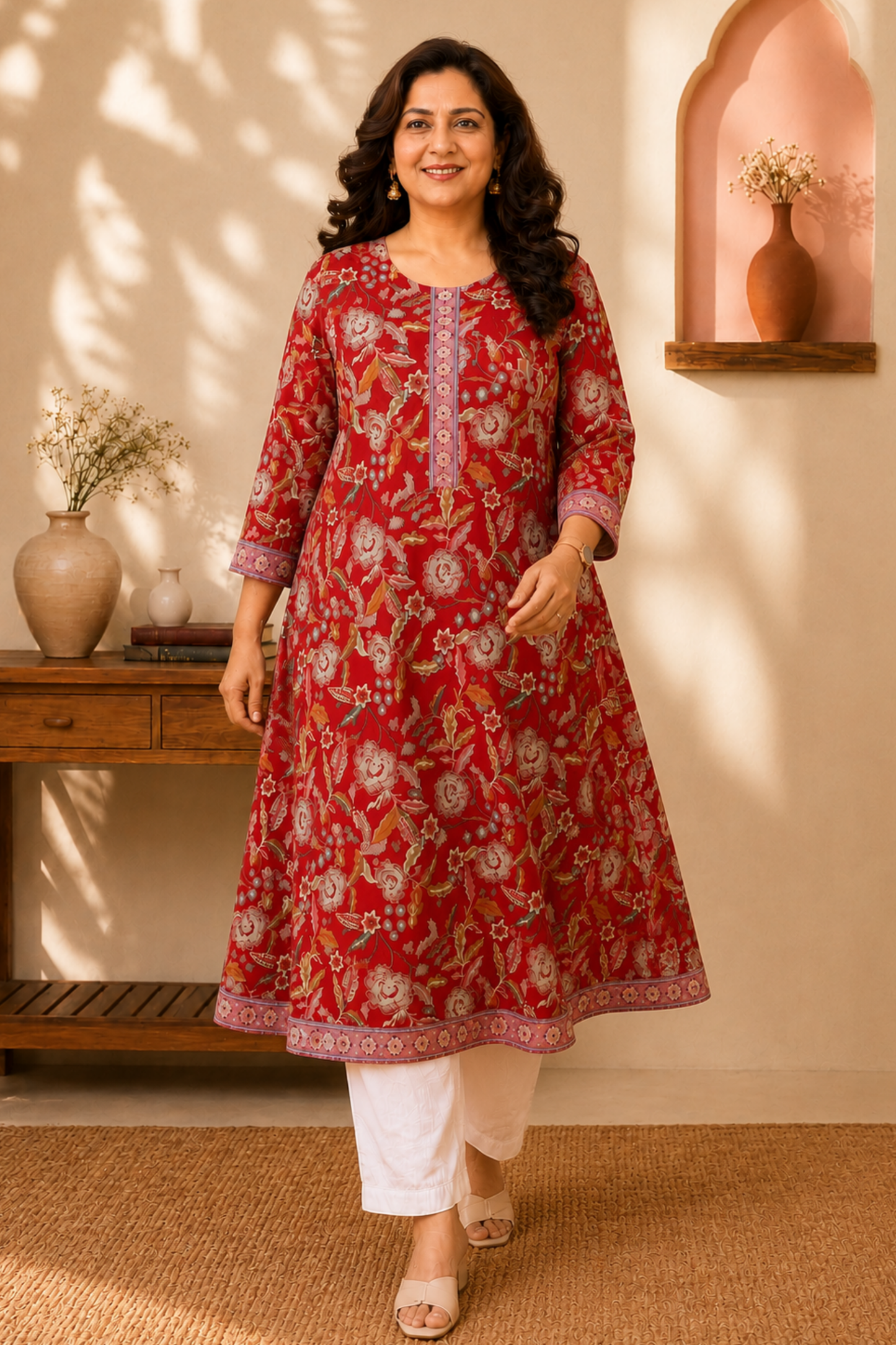 Rosewood Floral A-line Cotton Kurta