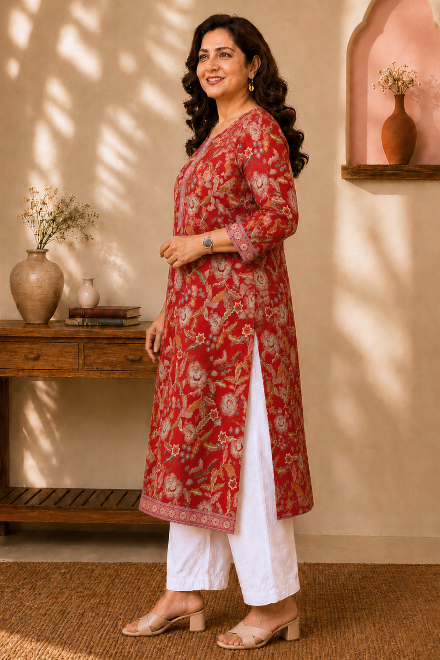 Rosewood Floral A-line Cotton Kurta