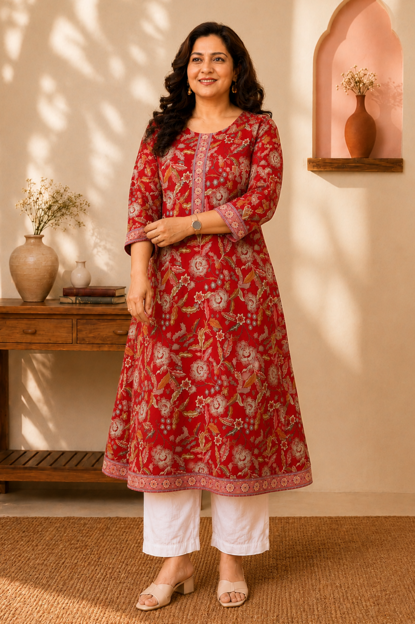 Rosewood Floral A-line Cotton Kurta