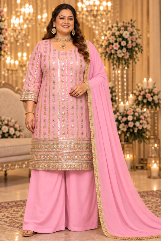 Rose Opaline Embroidered Georgette Suit