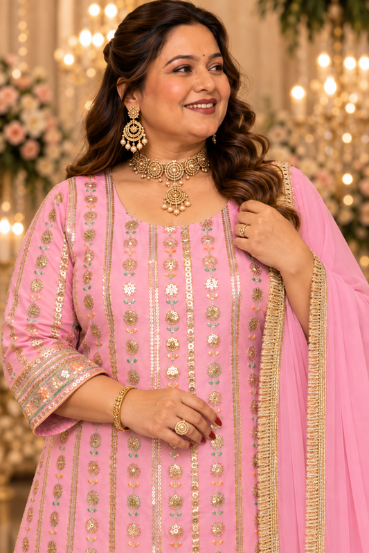 Rose Opaline Embroidered Georgette Suit