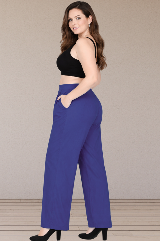 Royal Blue Belted Cotton Palazzo