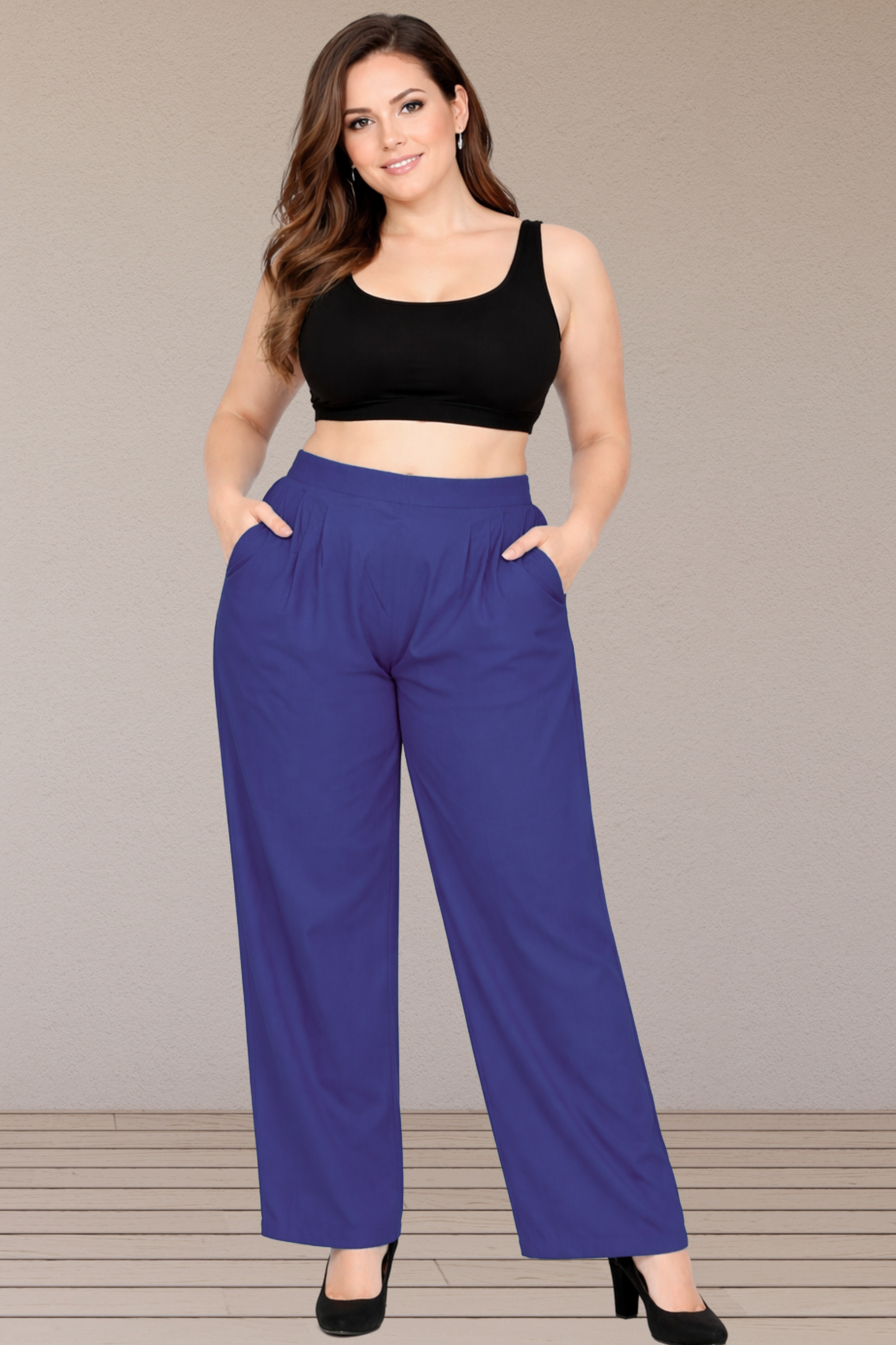 Royal Blue Belted Cotton Palazzo