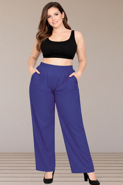 Royal Blue Belted Cotton Palazzo