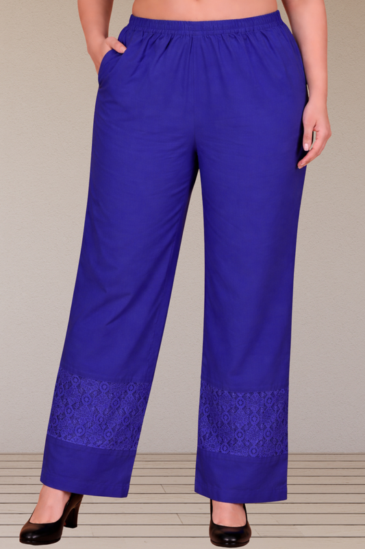 Royal Blue Detailed Cotton Palazzo