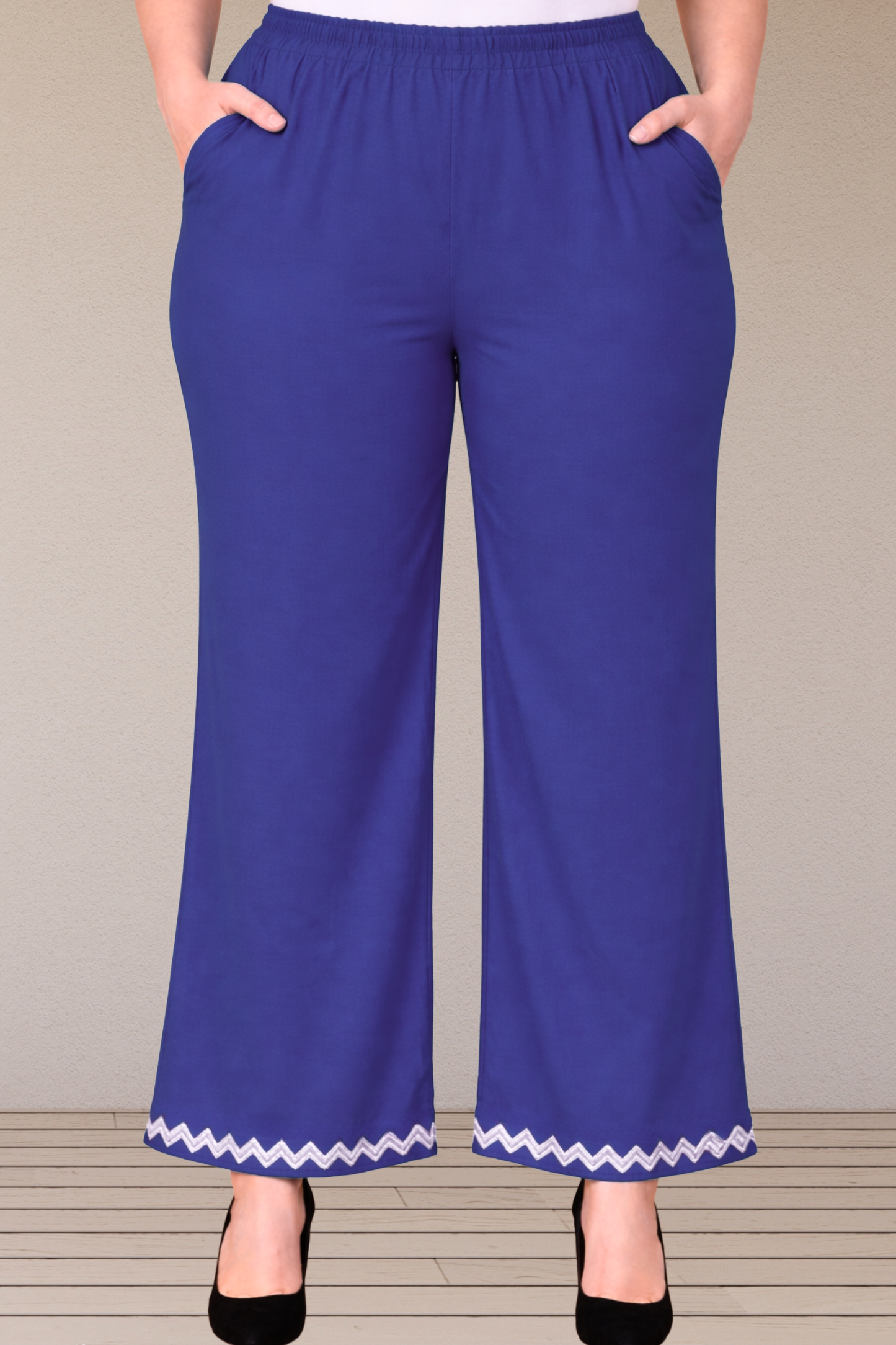 Royal Blue Embellished Cotton Palazzo