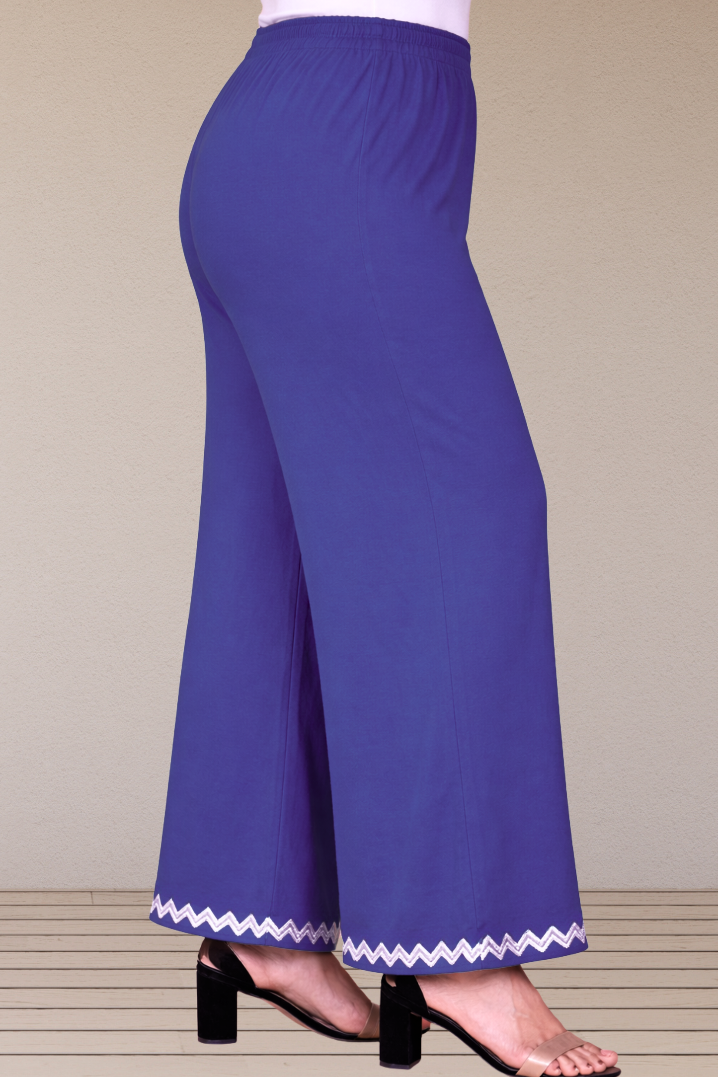 Royal Blue Embellished Cotton Palazzo