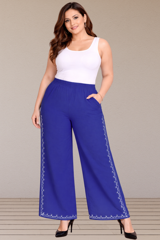 Royal Blue Embroidered Cotton Palazzo