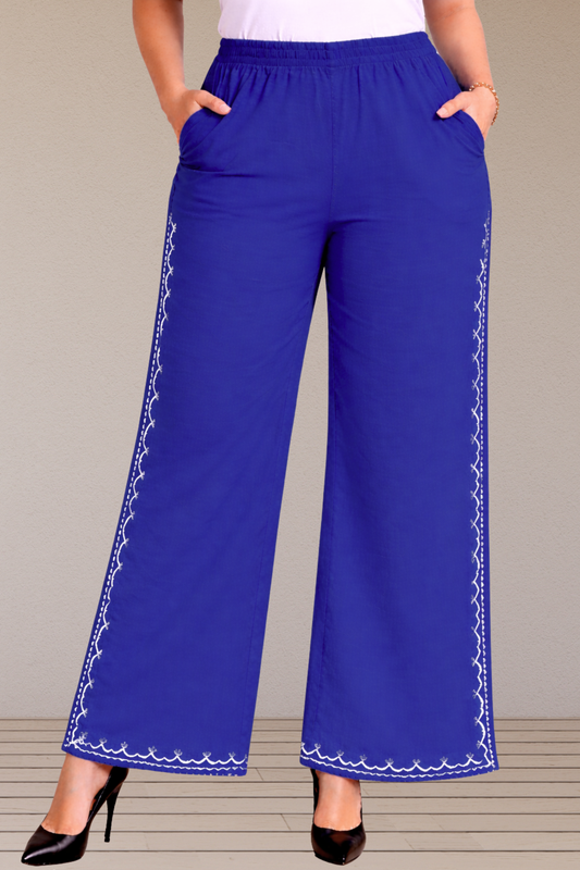 Royal Blue Embroidered Cotton Palazzo