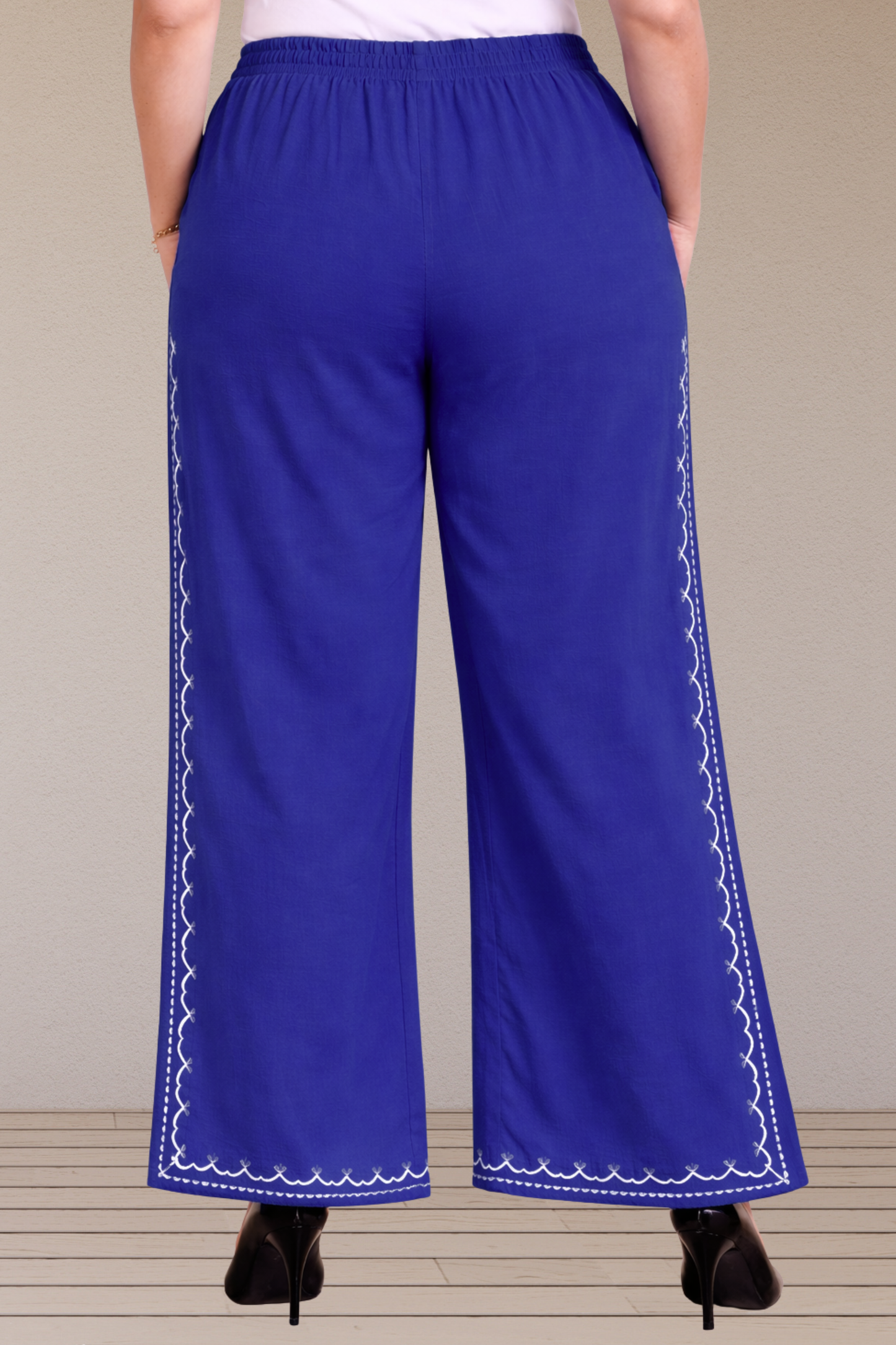 Royal Blue Embroidered Cotton Palazzo