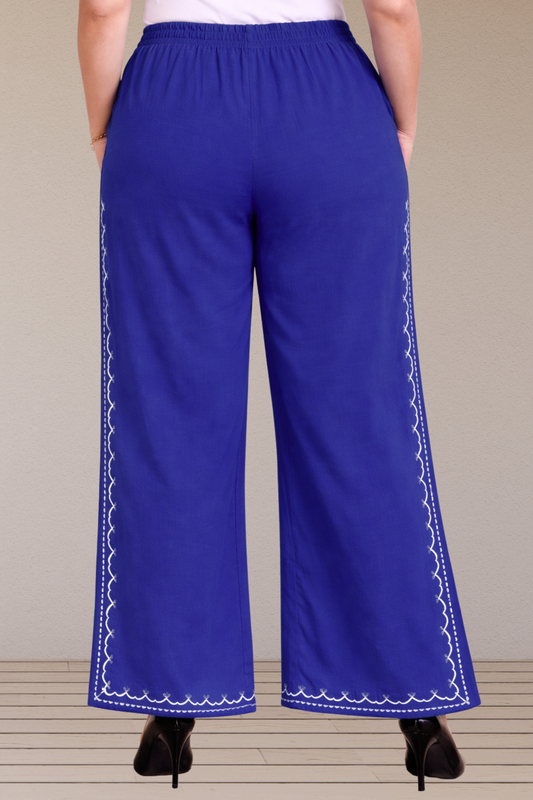 Royal Blue Embroidered Cotton Palazzo
