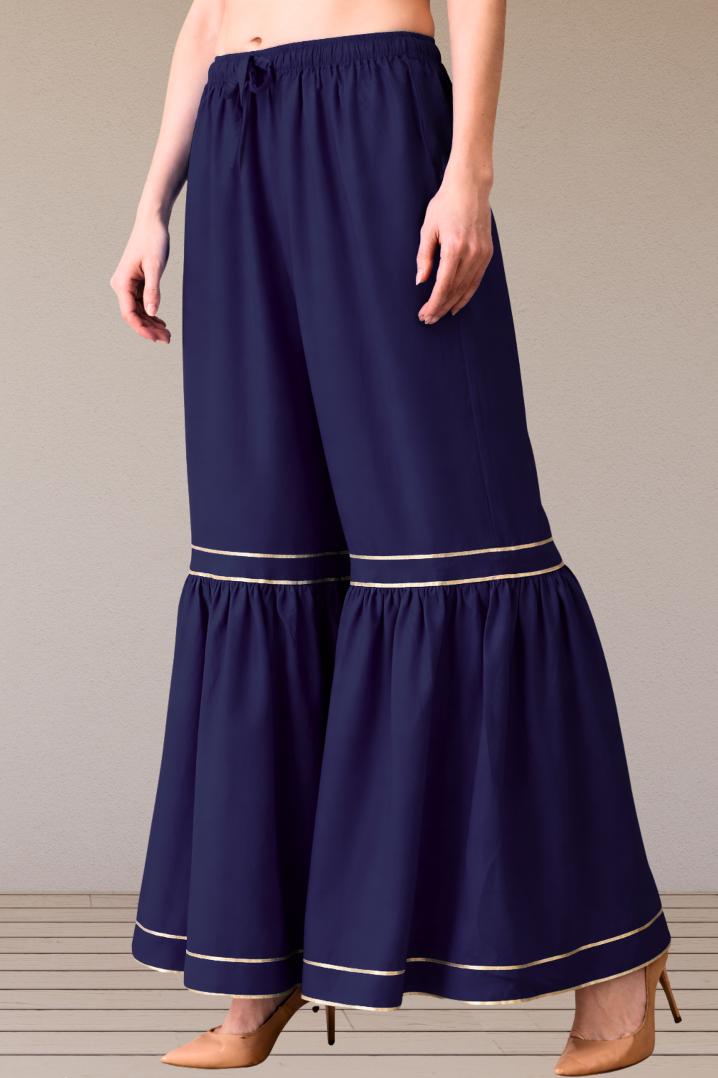 Navy Blue Frilled Rayon Sharara