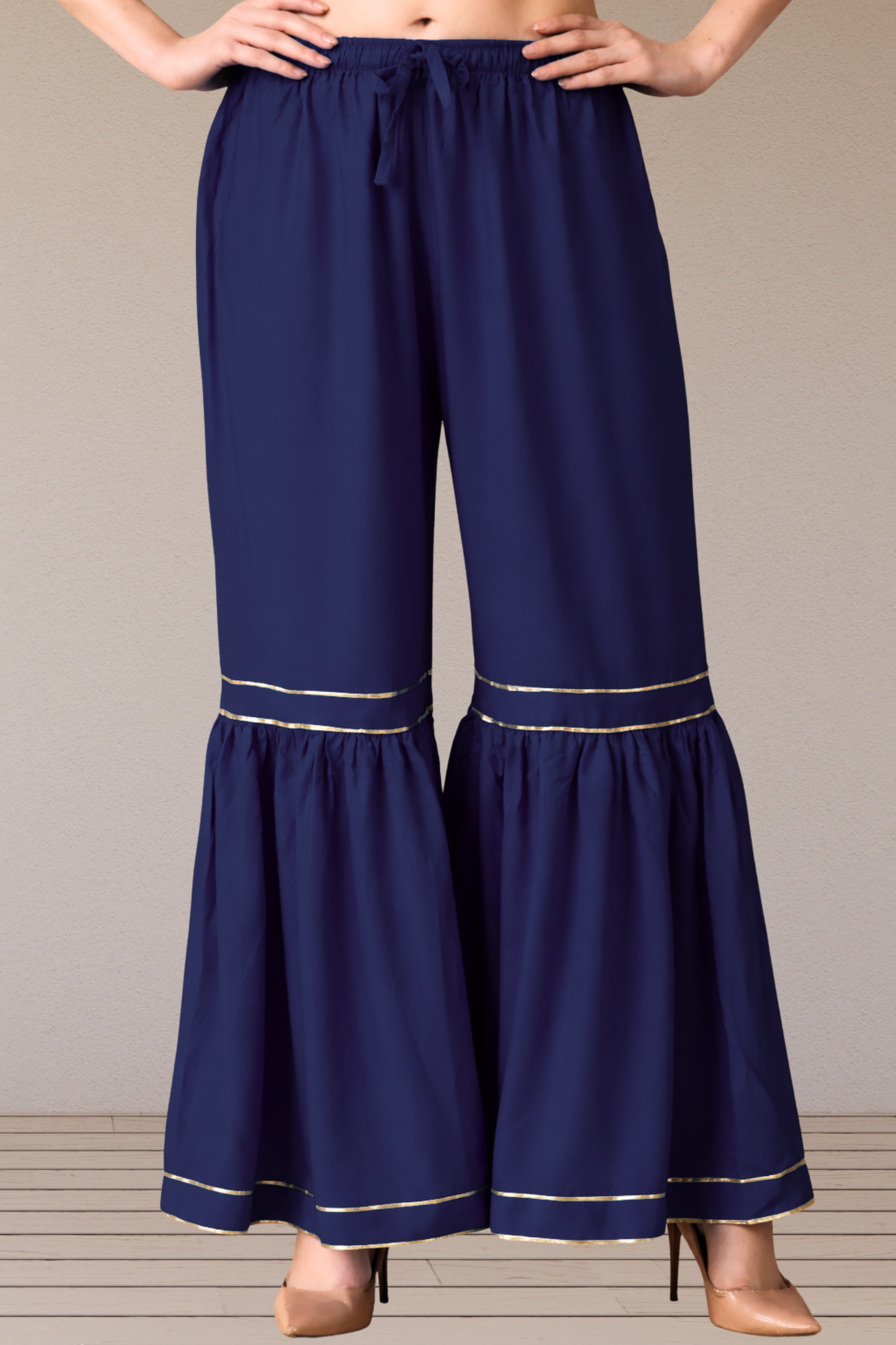 Navy Blue Frilled Rayon Sharara
