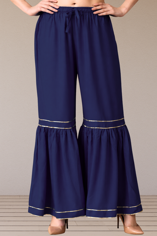 Navy Blue Frilled Rayon Sharara