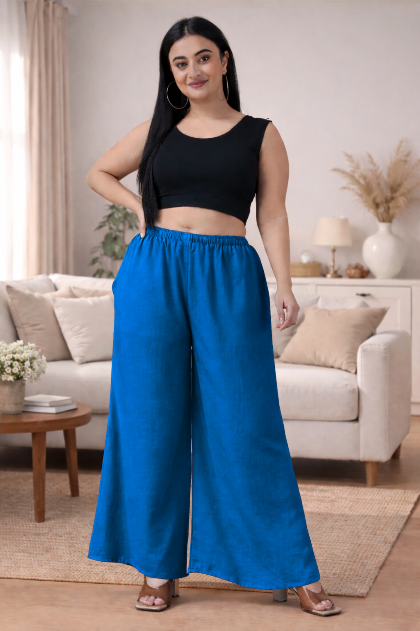 Royal Blue Rayon Loose Palazzo