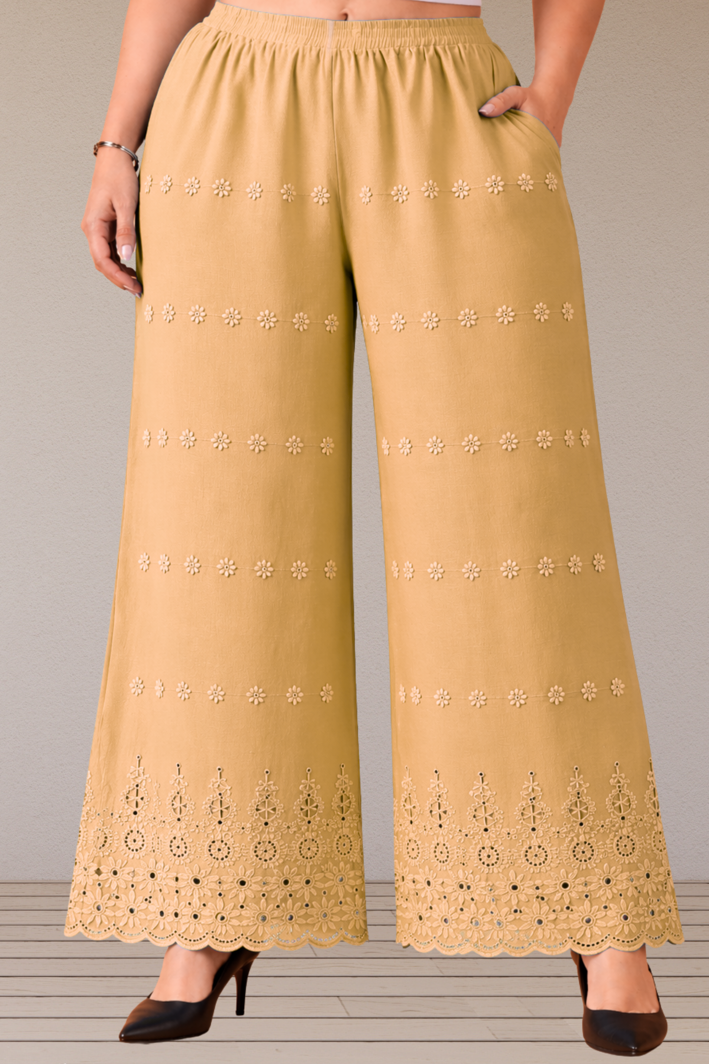 Beige Schiffli Palazzo