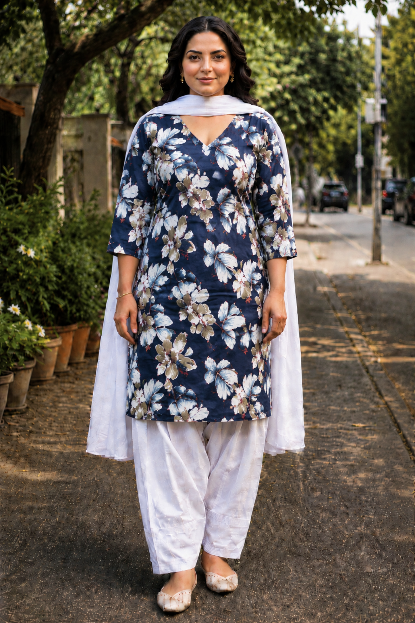 Royal Indigo Garden Cotton Farshi Salwar Suit