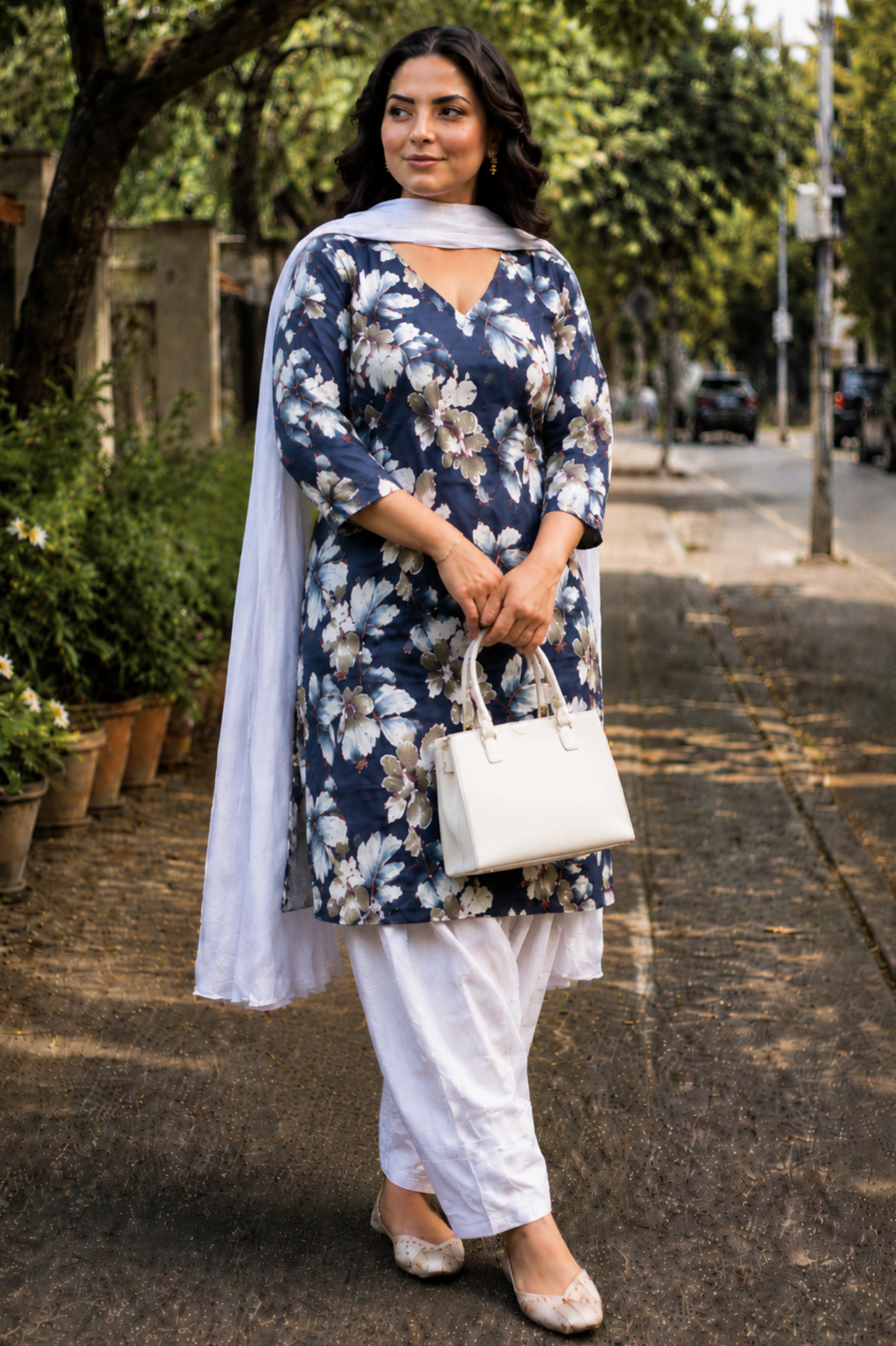 Royal Indigo Garden Cotton Farshi Salwar Suit