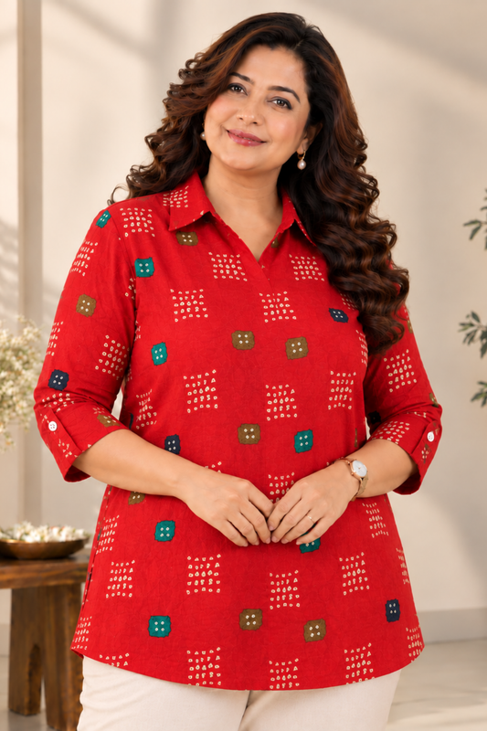 Ruby Bandhani Foiled Collared Shirt