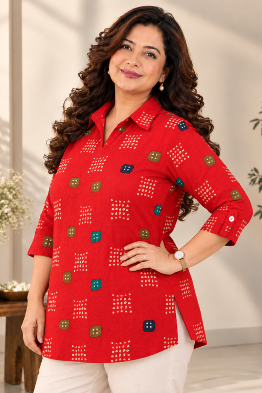 Ruby Bandhani Foiled Collared Shirt