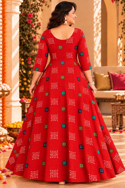 Ruby Bandhani Foiled Dress With Pockets