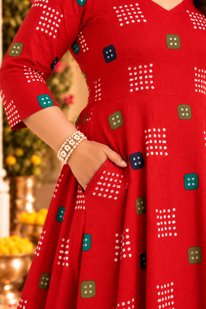 Ruby Bandhani Foiled Rayon Couple Outfit