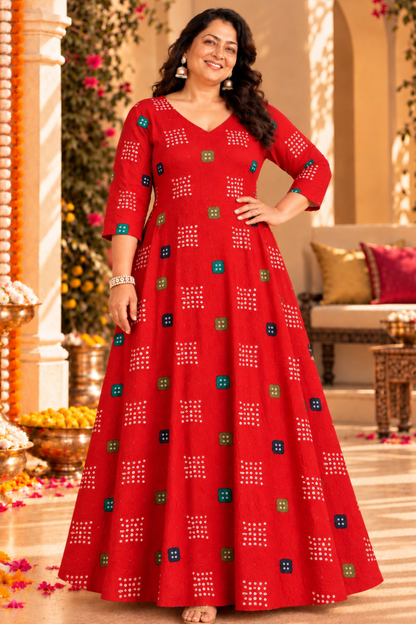 Ruby Bandhani Foiled Rayon Couple Outfit